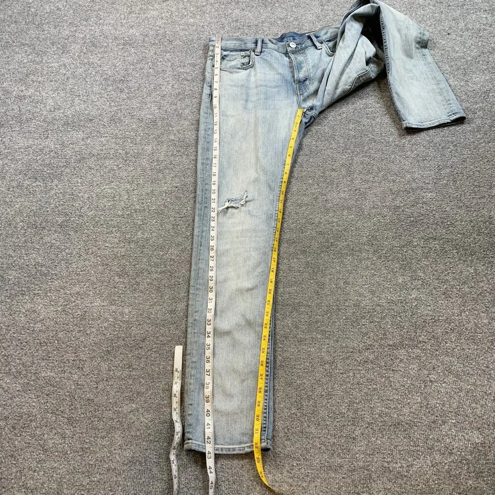 AllSaints Jeans Mens 32 Light Wash Rex Slim Fit Ripped Distressed Denim Stretch